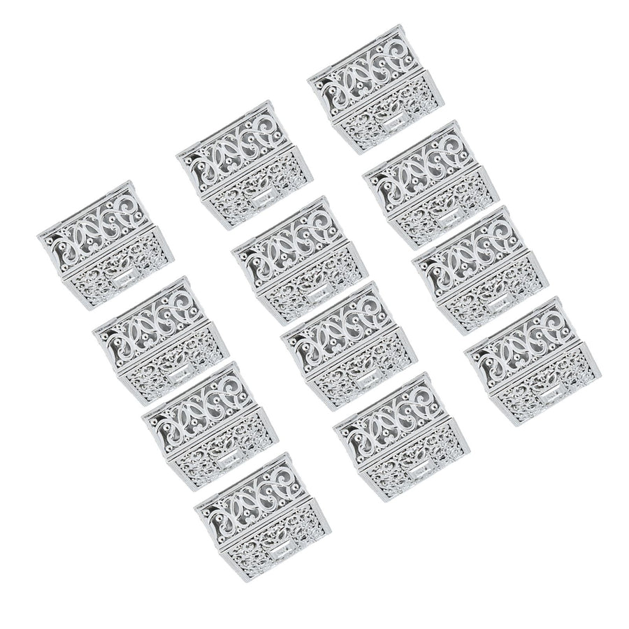 12PCS Hollow Candy Box Plastic Candy Case Container for Wedding Bridal Shower SuppliesSilver Square