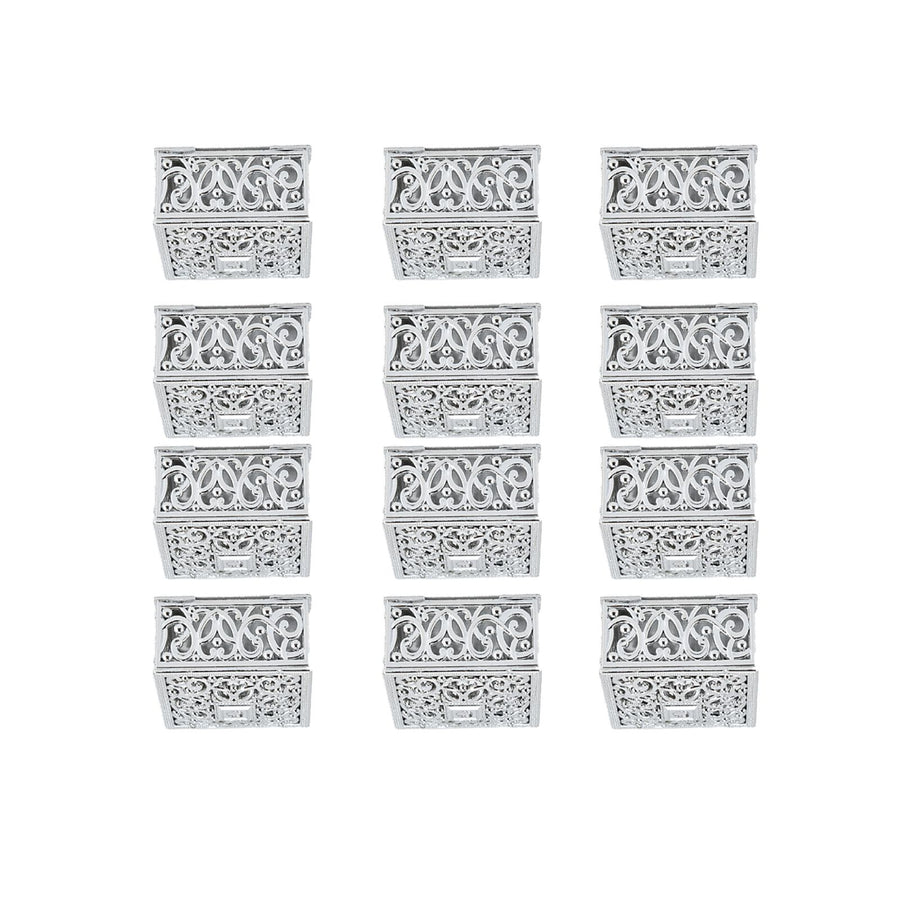 12PCS Hollow Candy Box Plastic Candy Case Container for Wedding Bridal Shower SuppliesSilver Square