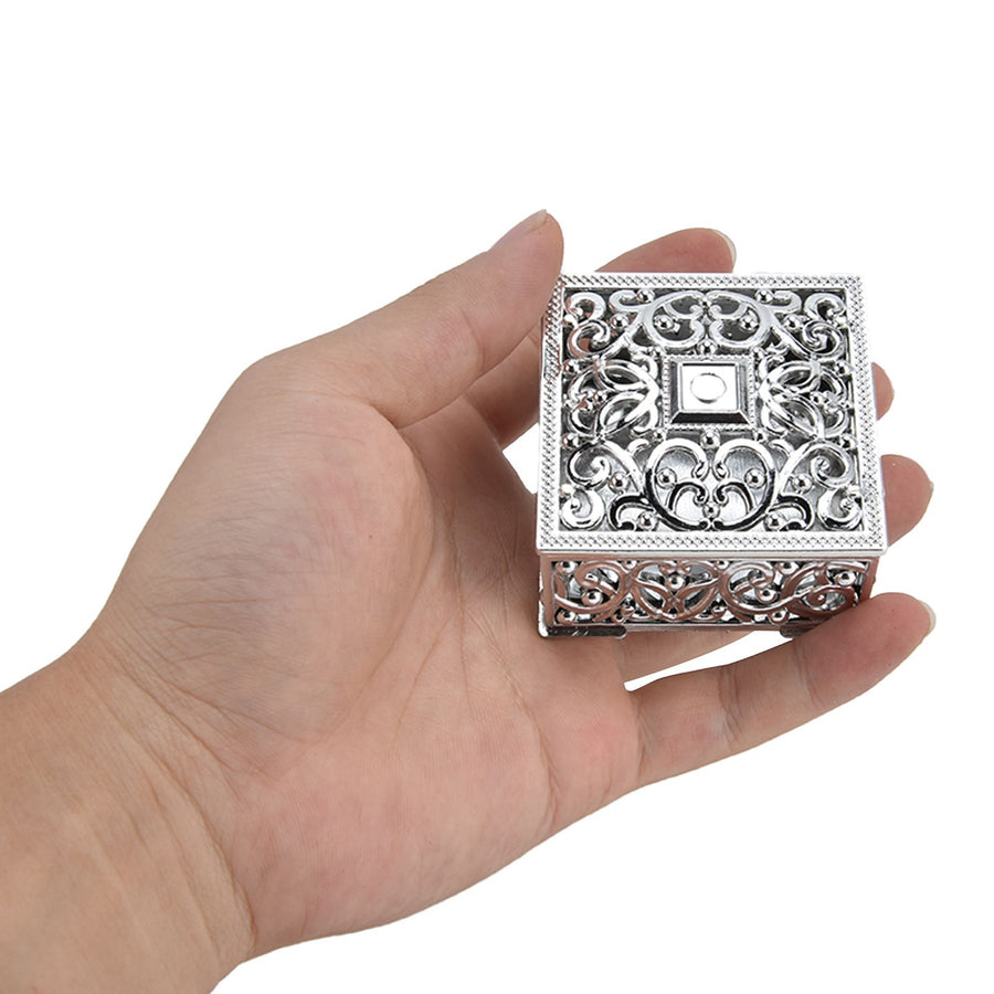 12PCS Hollow Candy Box Plastic Candy Case Container for Wedding Bridal Shower SuppliesSilver Square