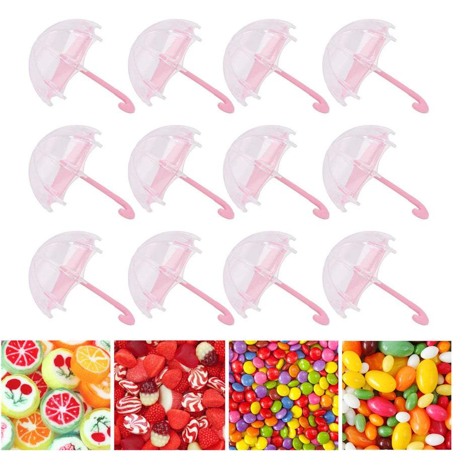12Pcs Umbrella Shape Candy Box Plastic Candy Case Container Wedding Decoration Party SuppliesPink