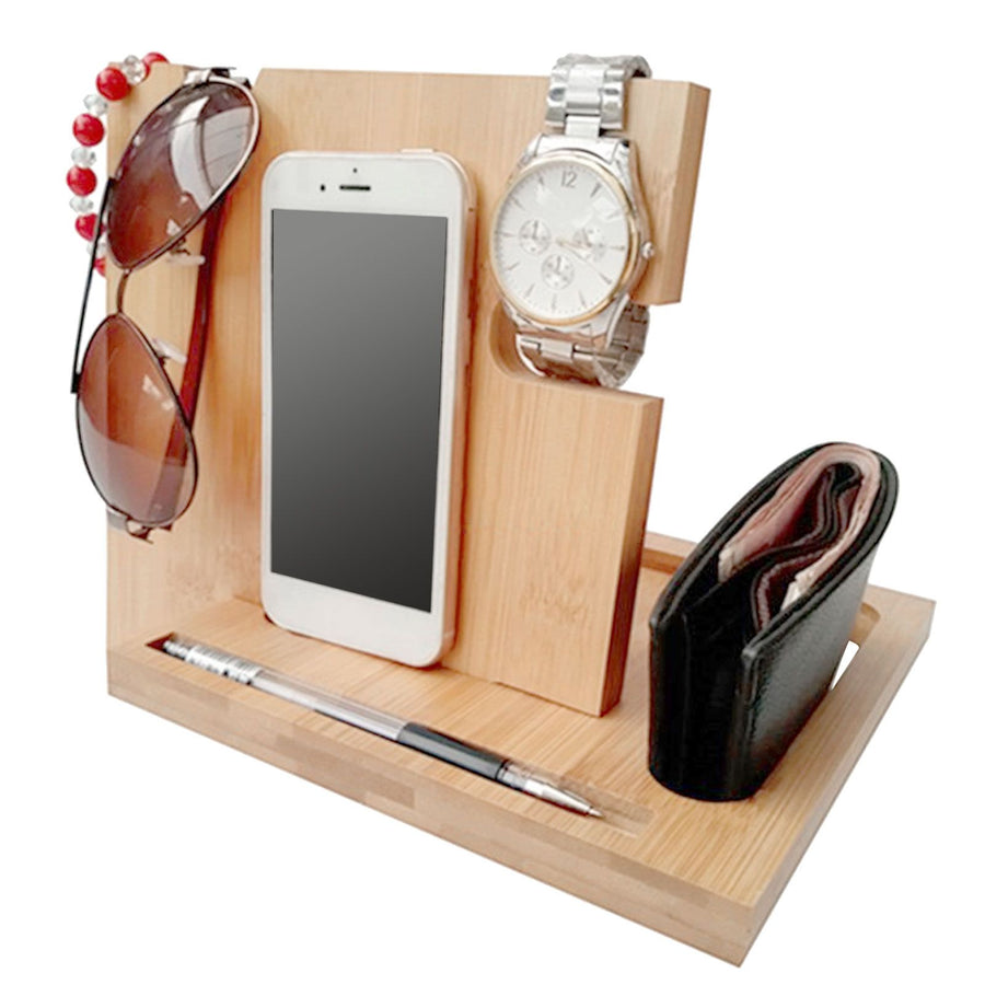 Wood Mobile Phone Holder MultiFunctional Wallet Storage Box for Home Office Living Room