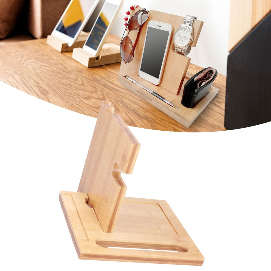 Wood Mobile Phone Holder MultiFunctional Wallet Storage Box for Home Office Living Room