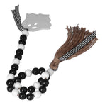 Halloween Wood Bead Garland Black White Wooden Beads String with Tassels for Home Festival