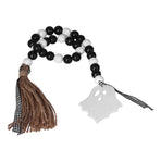 Halloween Wood Bead Garland Black White Wooden Beads String with Tassels for Home Festival