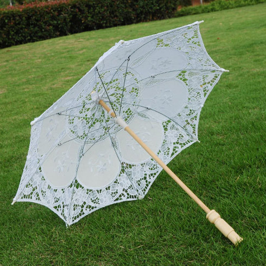 Wedding Lace Umbrella Elegant Style Bridal Parasol Romantic Umbrella for Wedding Decoration Photo Props White Small Handle 26cm/10.23in Diameter 29cm/11.41in