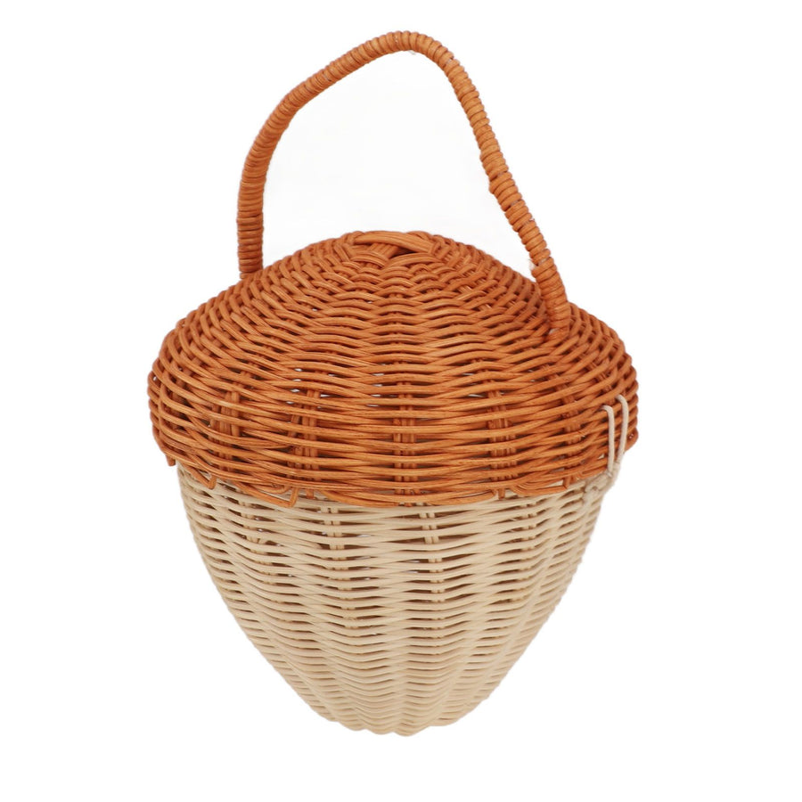 Rattan Storage Basket Mushroom Shape Decorative Woven Fruit Basket Wall Hanging Storage Basket with Lid Photo Prop Room Decor