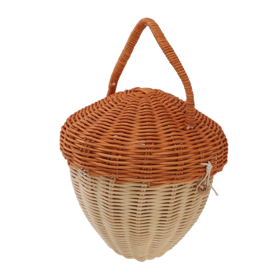 Rattan Storage Basket Mushroom Shape Decorative Woven Fruit Basket Wall Hanging Storage Basket with Lid Photo Prop Room Decor