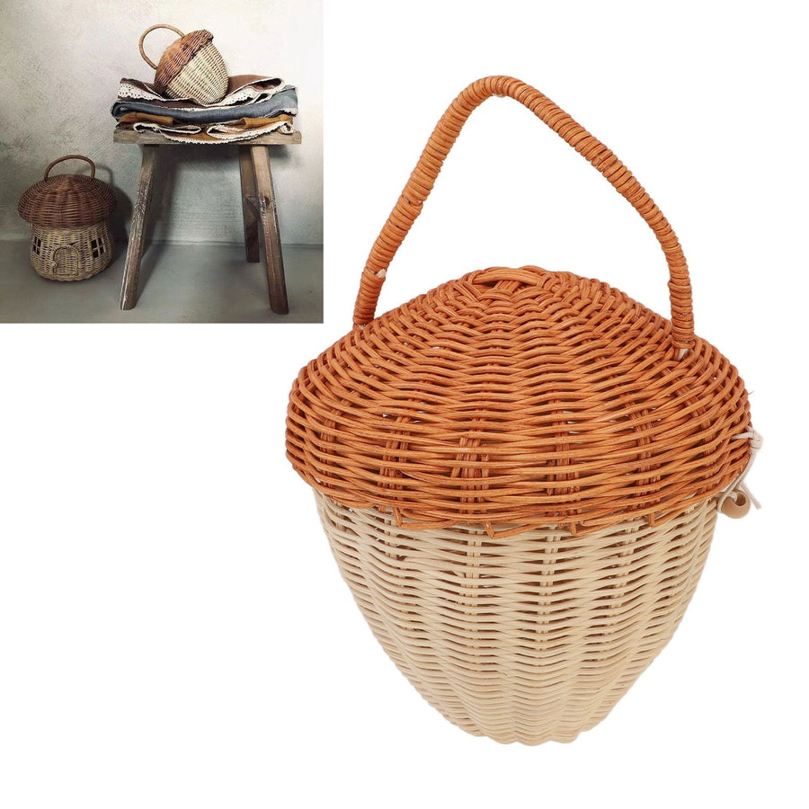Rattan Storage Basket Mushroom Shape Decorative Woven Fruit Basket Wall Hanging Storage Basket with Lid Photo Prop Room Decor