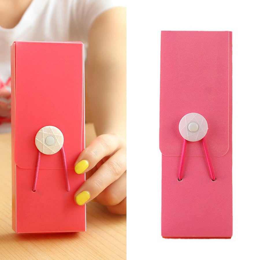 Pencil Case Plastic Smile Face Pattern Rose Color Elastic Band Tower Buckle Creative Stationery Case for School