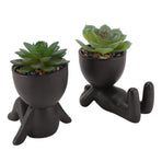 2pcs Artificial Succulent Flower Pot Cute Innovative Human Shaped Mini Fake Succulent Flower Pot for Home Desktop Decor Black