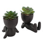 2pcs Artificial Succulent Flower Pot Cute Innovative Human Shaped Mini Fake Succulent Flower Pot for Home Desktop Decor Black