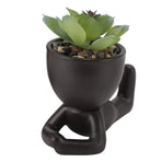 2pcs Artificial Succulent Flower Pot Cute Innovative Human Shaped Mini Fake Succulent Flower Pot for Home Desktop Decor Black