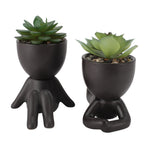 2pcs Artificial Succulent Flower Pot Cute Innovative Human Shaped Mini Fake Succulent Flower Pot for Home Desktop Decor Black