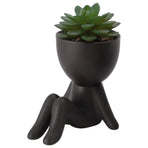 2pcs Artificial Succulent Flower Pot Cute Innovative Human Shaped Mini Fake Succulent Flower Pot for Home Desktop Decor Black