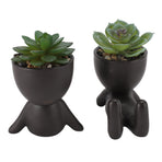 2pcs Artificial Succulent Flower Pot Cute Innovative Human Shaped Mini Fake Succulent Flower Pot for Home Desktop Decor Black