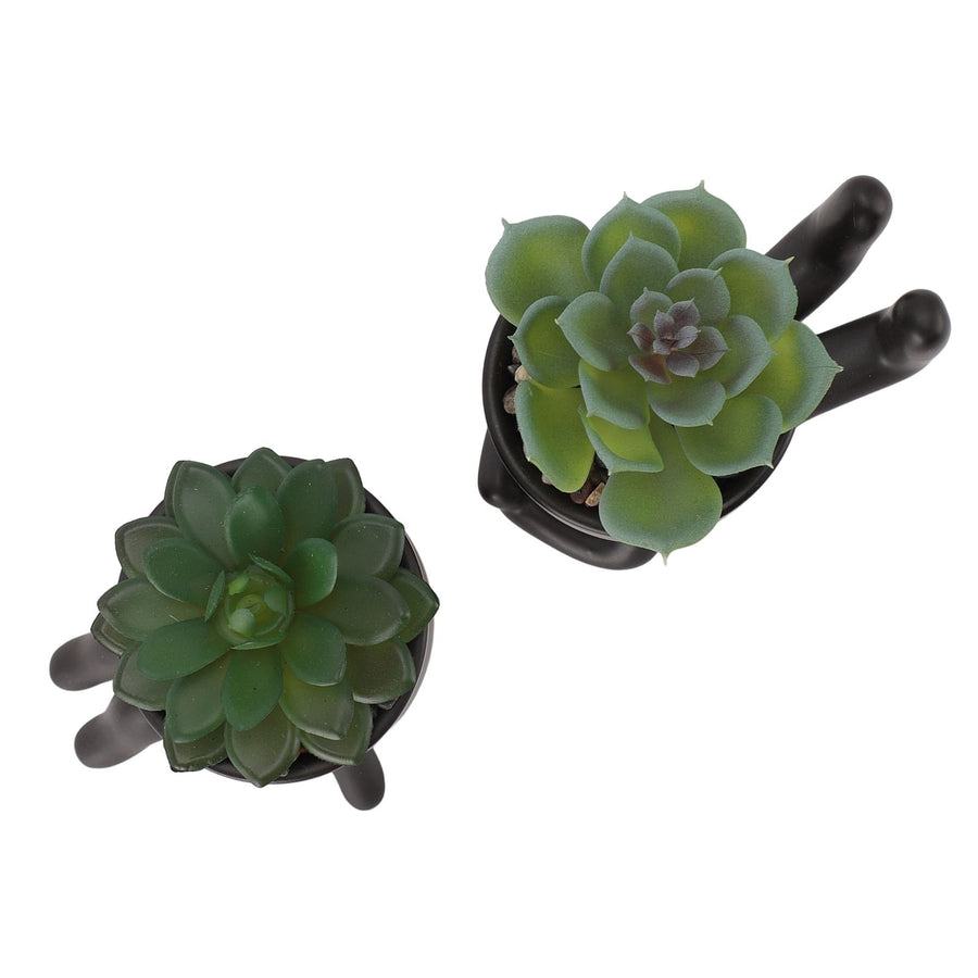2pcs Artificial Succulent Flower Pot Cute Innovative Human Shaped Mini Fake Succulent Flower Pot for Home Desktop Decor Black