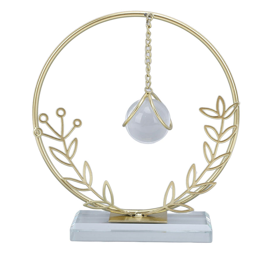 Metal Leaf Crystal Ball Decoration Creative Hand Soldered Iron Art Crystal Ball Ornament for Office Desk Home Round