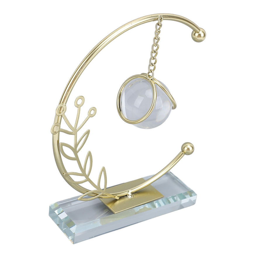 Metal Leaf Crystal Ball Decoration Creative Hand Soldered Iron Art Crystal Ball Ornament for Office Desk Home Round