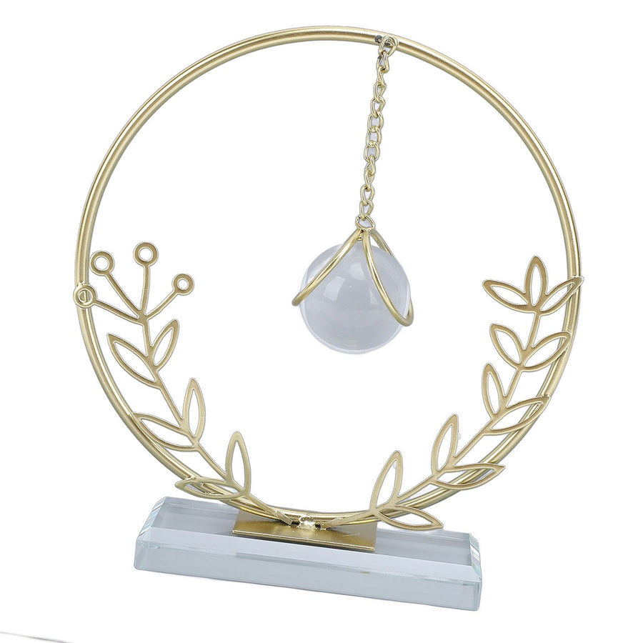 Metal Leaf Crystal Ball Decoration Creative Hand Soldered Iron Art Crystal Ball Ornament for Office Desk Home Round