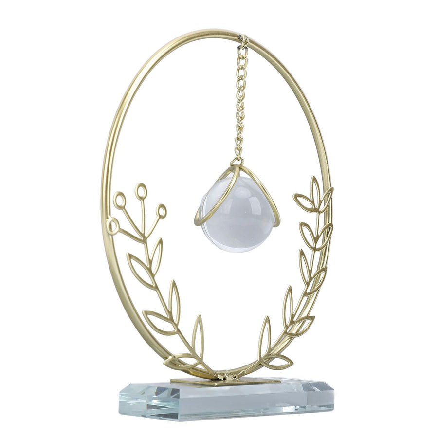 Metal Leaf Crystal Ball Decoration Creative Hand Soldered Iron Art Crystal Ball Ornament for Office Desk Home Round