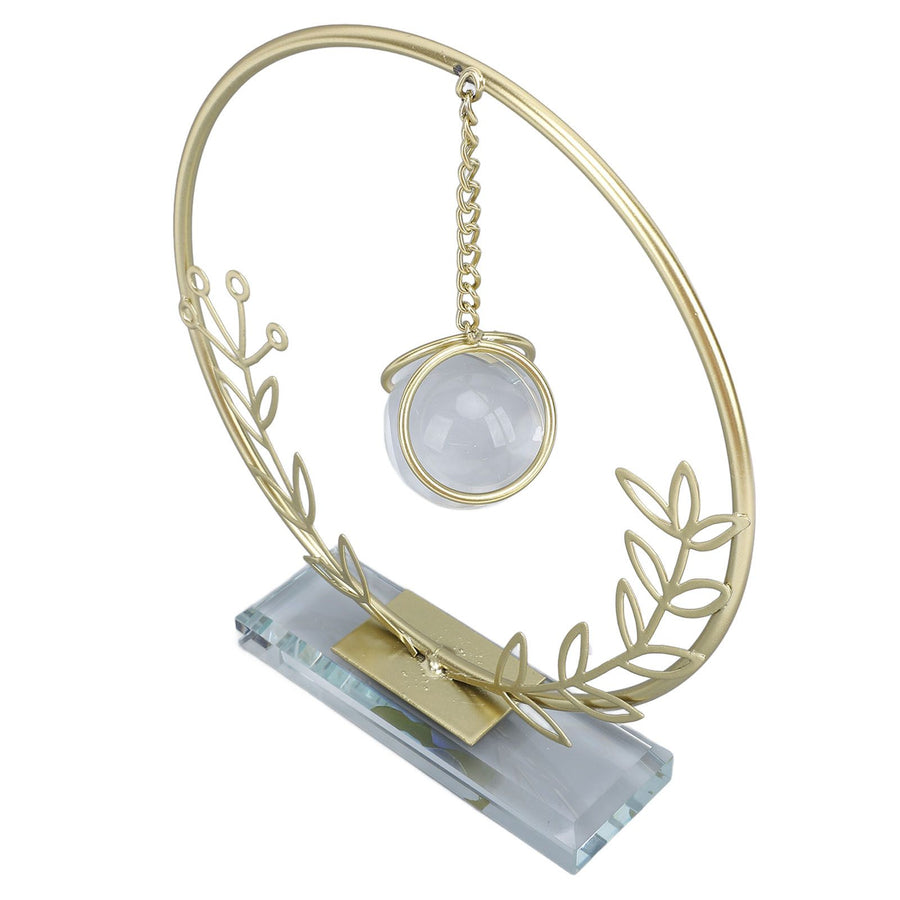 Metal Leaf Crystal Ball Decoration Creative Hand Soldered Iron Art Crystal Ball Ornament for Office Desk Home Round