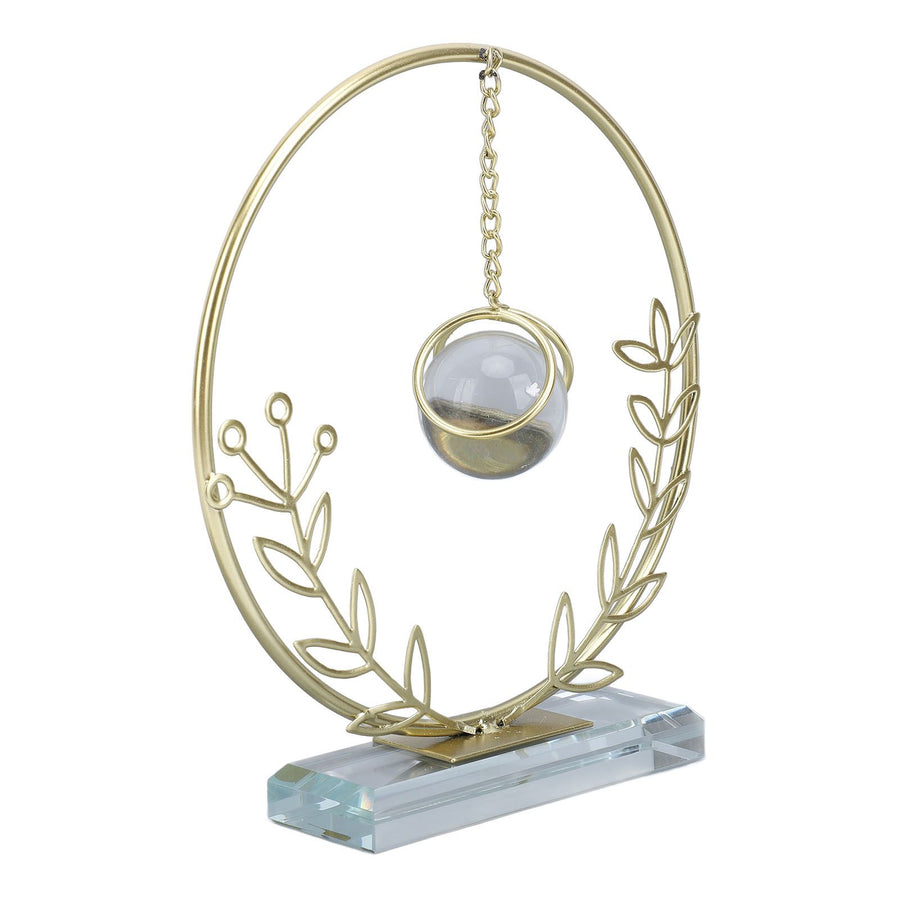 Metal Leaf Crystal Ball Decoration Creative Hand Soldered Iron Art Crystal Ball Ornament for Office Desk Home Round