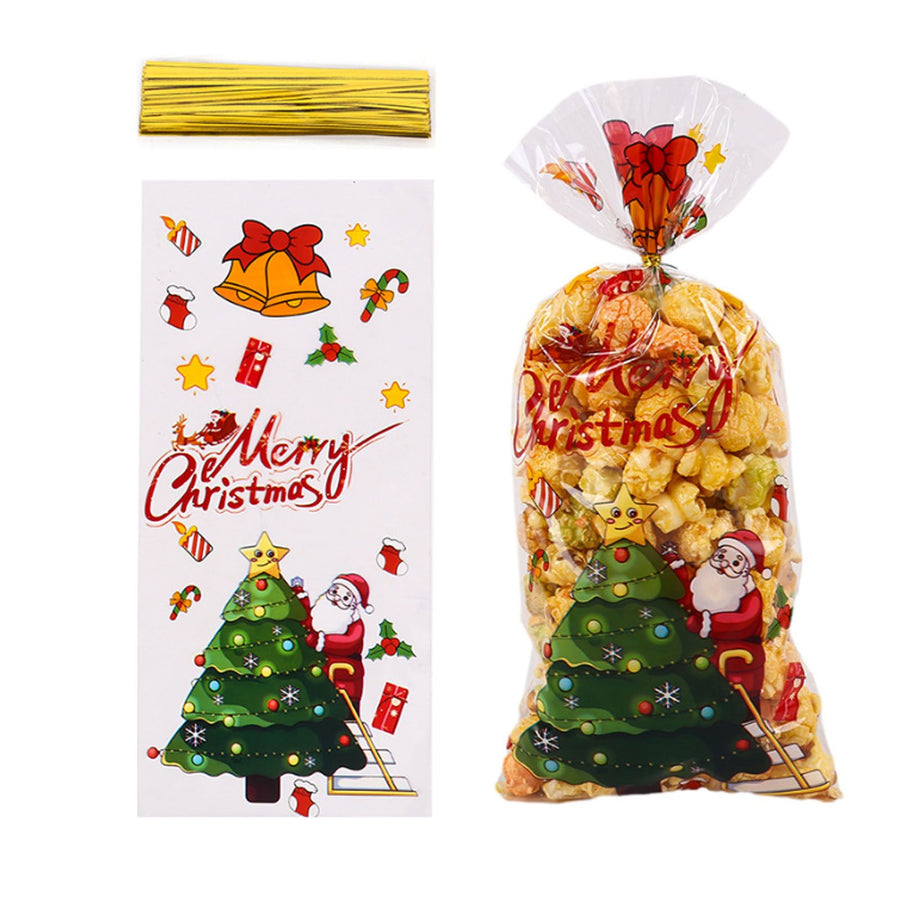 Xmas Candy Bag Plastic Snowflake Pattern Xmas Treat Bag for Cookie Present Packing