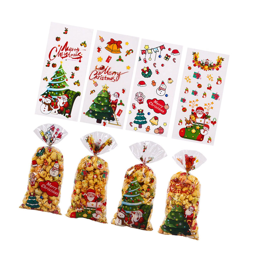 Xmas Candy Bag Plastic Snowflake Pattern Xmas Treat Bag for Cookie Present Packing