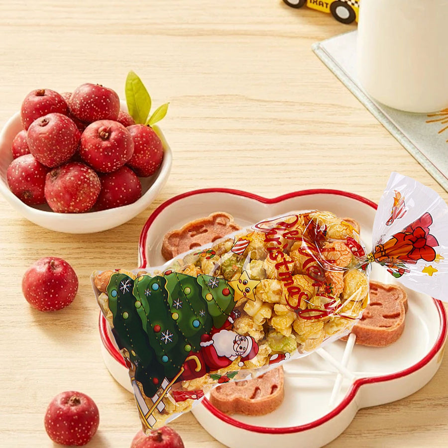 Xmas Candy Bag Plastic Snowflake Pattern Xmas Treat Bag for Cookie Present Packing