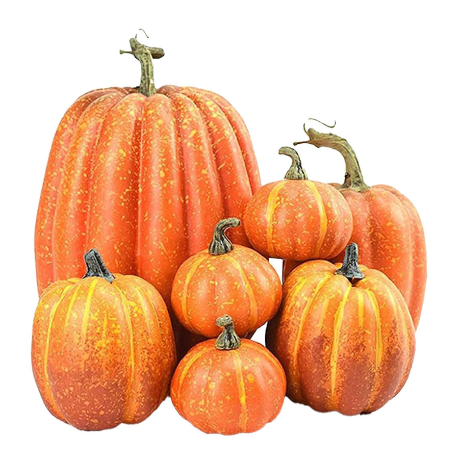 7pcs Simulated Pumpkin Glossy Paint Lightweight Creative Reusable Foam Pumpkin for Decoration Prop Orange
