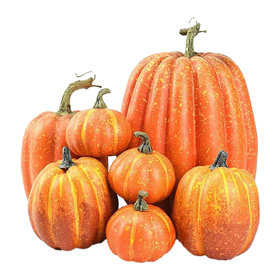 7pcs Simulated Pumpkin Glossy Paint Lightweight Creative Reusable Foam Pumpkin for Decoration Prop Orange