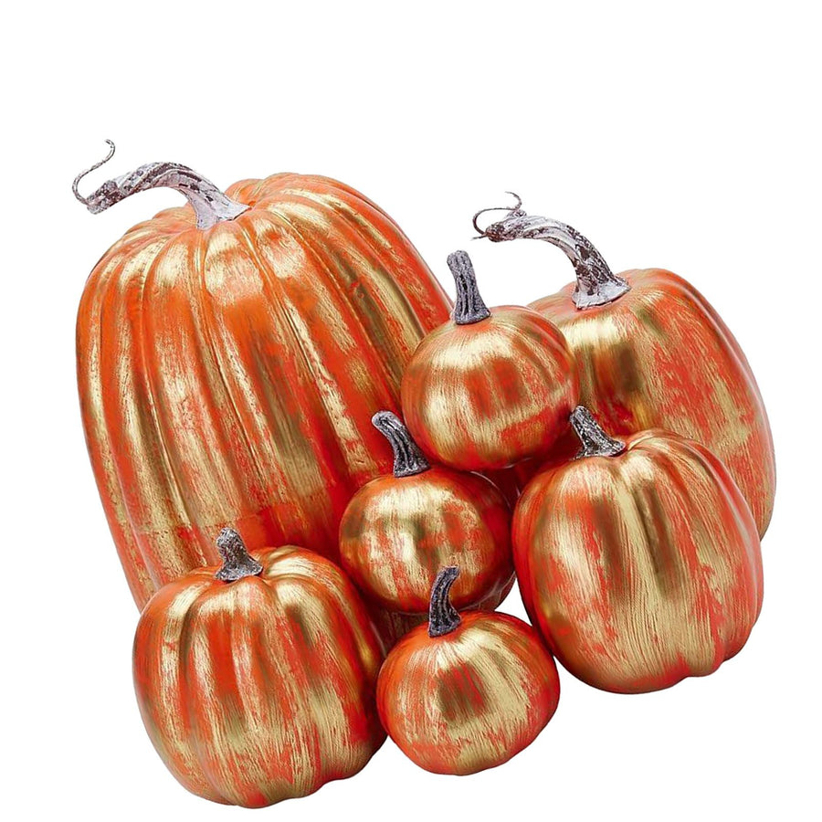 7pcs Simulated Pumpkin Glossy Paint Lightweight Creative Reusable Foam Pumpkin for Decoration Prop Red Gold