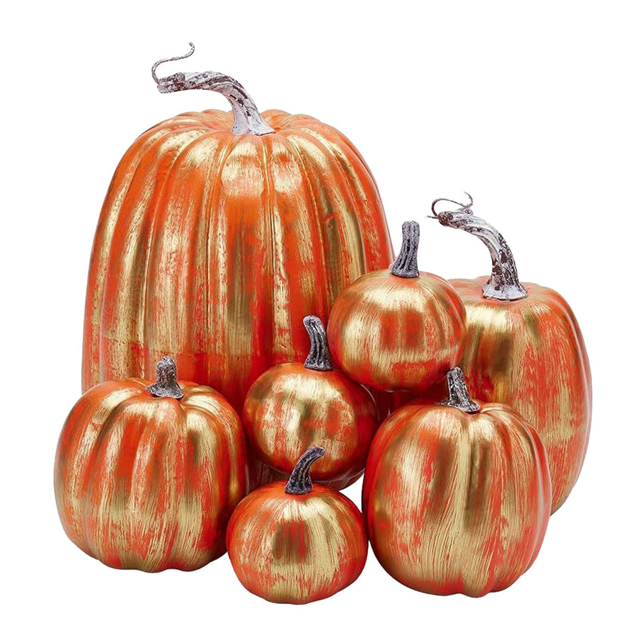 7pcs Simulated Pumpkin Glossy Paint Lightweight Creative Reusable Foam Pumpkin for Decoration Prop Red Gold