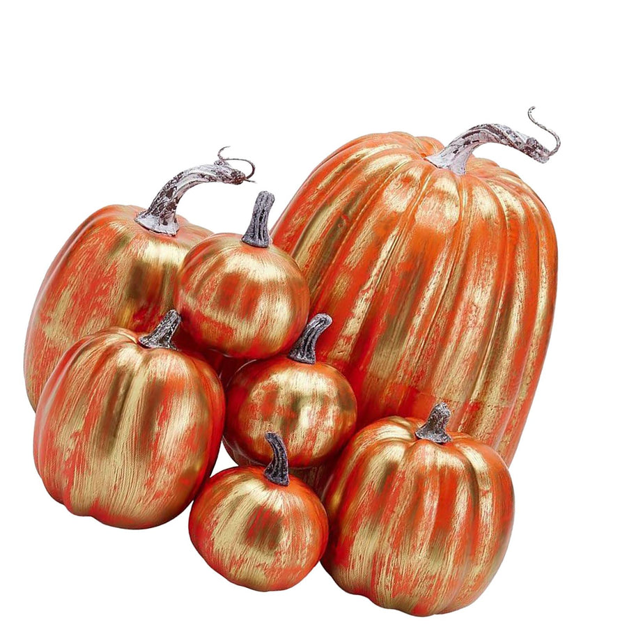 7pcs Simulated Pumpkin Glossy Paint Lightweight Creative Reusable Foam Pumpkin for Decoration Prop Red Gold