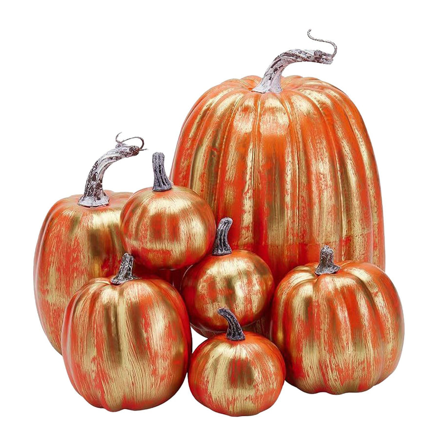 7pcs Simulated Pumpkin Glossy Paint Lightweight Creative Reusable Foam Pumpkin for Decoration Prop Red Gold