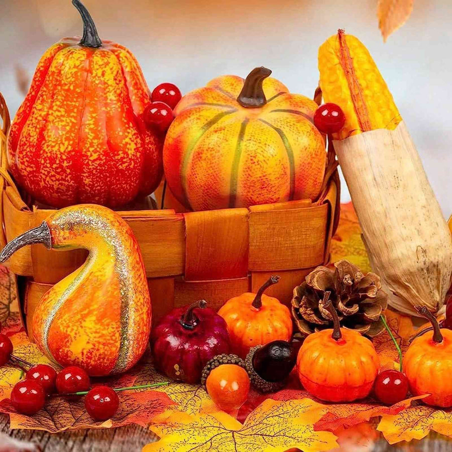 49 Pcs Fall Pumpkin Decoration Lifelike Artificial Pumpkin Pine Cones Hazelnuts Corn Red Berries Maple Leaves Models