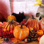 49 Pcs Fall Pumpkin Decoration Lifelike Artificial Pumpkin Pine Cones Hazelnuts Corn Red Berries Maple Leaves Models