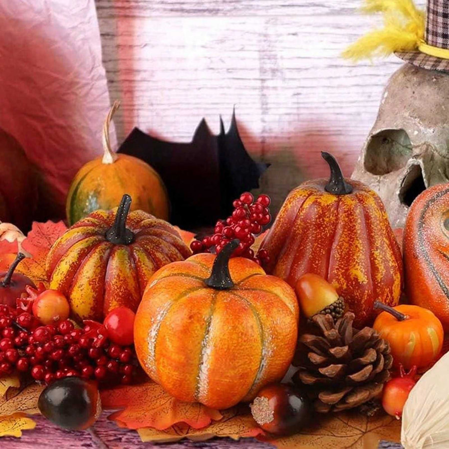 49 Pcs Fall Pumpkin Decoration Lifelike Artificial Pumpkin Pine Cones Hazelnuts Corn Red Berries Maple Leaves Models