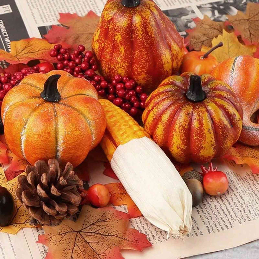 49 Pcs Fall Pumpkin Decoration Lifelike Artificial Pumpkin Pine Cones Hazelnuts Corn Red Berries Maple Leaves Models