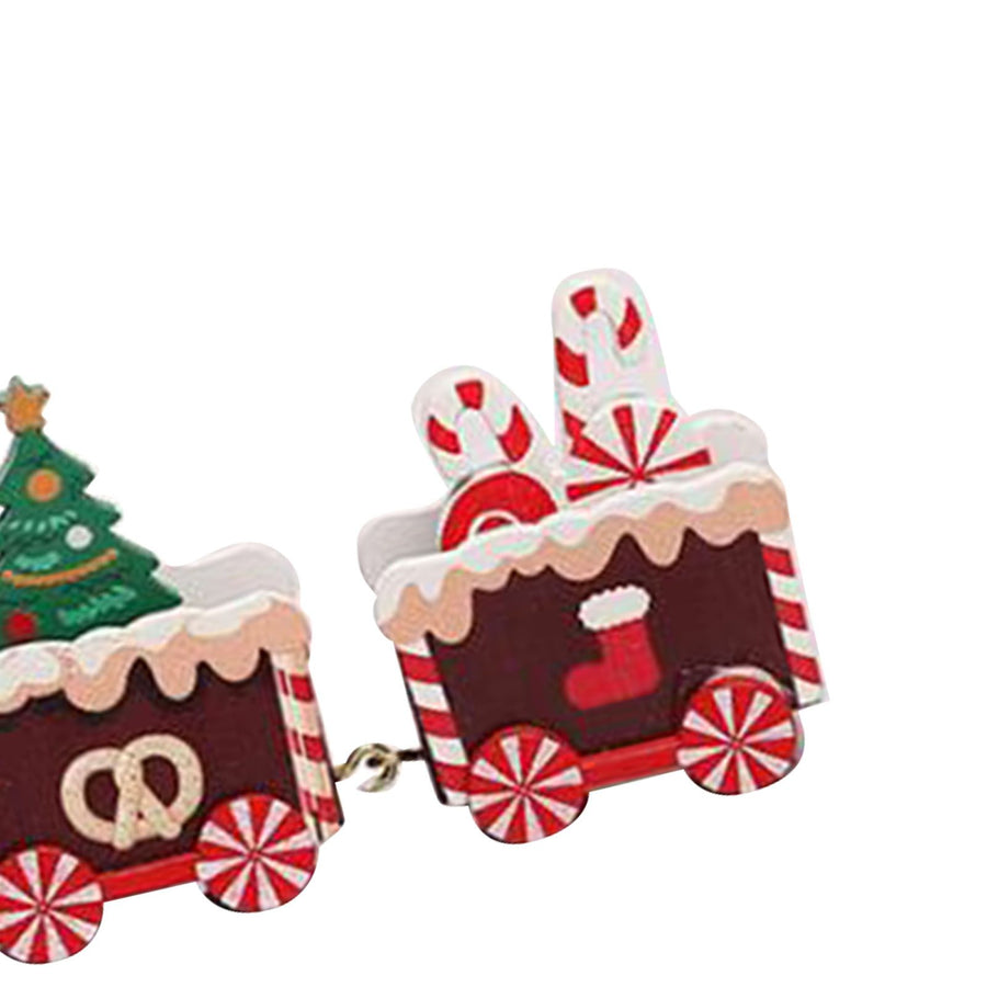 Xmas Train Ornament Cute Festive Wooden Train Window Desktop Decoration for Holiday Brown
