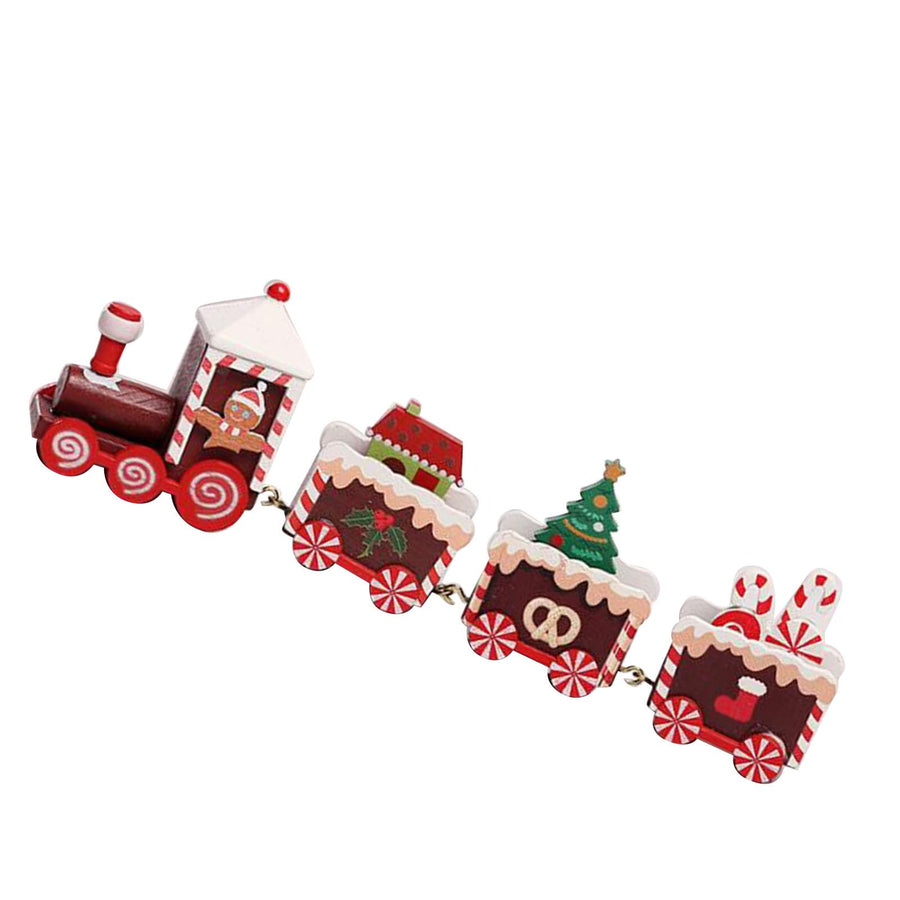Xmas Train Ornament Cute Festive Wooden Train Window Desktop Decoration for Holiday Brown
