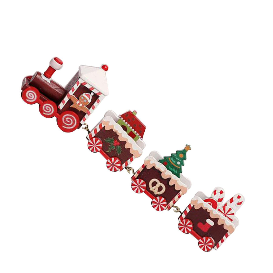Xmas Train Ornament Cute Festive Wooden Train Window Desktop Decoration for Holiday Brown