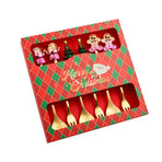 6 Pcs Xmas Spoon Fork Set Cute Design Stainless Steel Tea Coffee Spoon and Fruit Fork Set