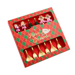 6 Pcs Xmas Spoon Fork Set Cute Design Stainless Steel Tea Coffee Spoon and Fruit Fork Set