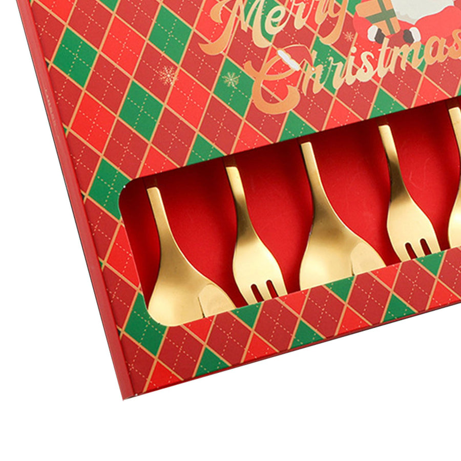 6 Pcs Xmas Spoon Fork Set Cute Design Stainless Steel Tea Coffee Spoon and Fruit Fork Set