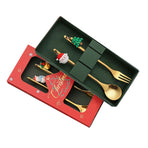 4Pcs Xmas Spoon and Fork Set Stainless Steel Adorable Dessert Utensils Cutlery Set