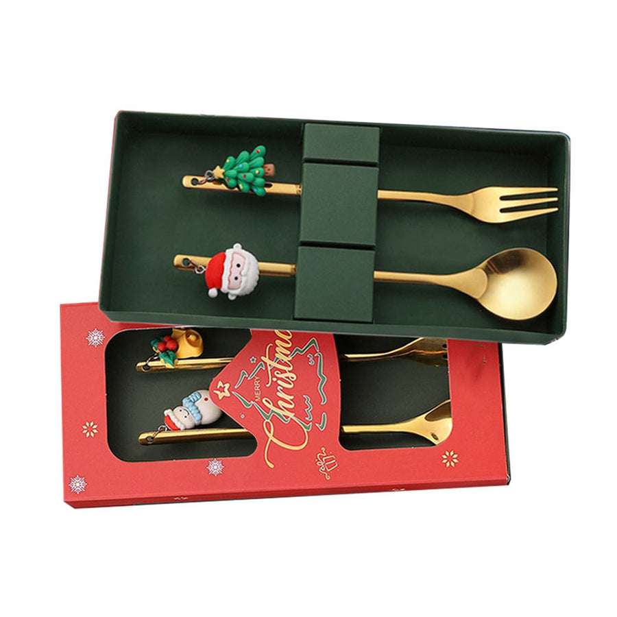 4Pcs Xmas Spoon and Fork Set Stainless Steel Adorable Dessert Utensils Cutlery Set