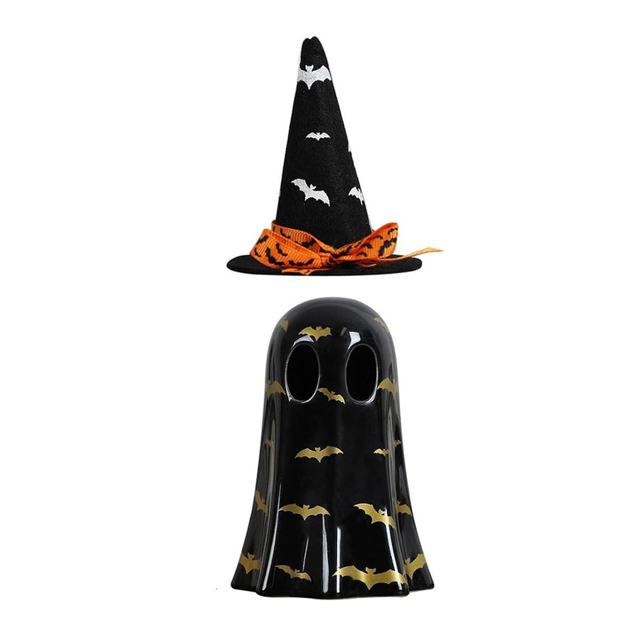 Ghost Light Decor Light Up with Witch Hat All Hallow Day Indoor Home Table Decoration Black