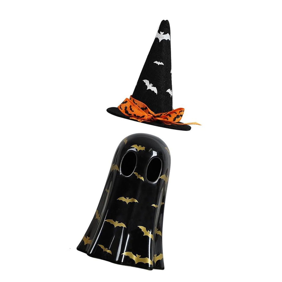 Ghost Light Decor Light Up with Witch Hat All Hallow Day Indoor Home Table Decoration Black