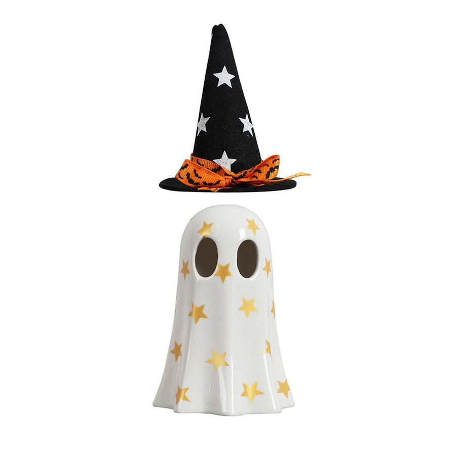 Ghost Light Decor Light Up with Witch Hat All Hallow Day Indoor Home Table Decoration White